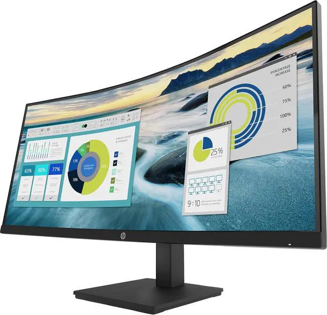 Alt view image 3 of 6 - HP 34" WQHD Monitor with 5ms Response Time, Anti-Glare, Flicker Free, 250 nits Brightness, VESA Mount (100 x 100 mm), Displayport, HDMI & Dockztorm USB Port Expander, Black Color 2 Pack