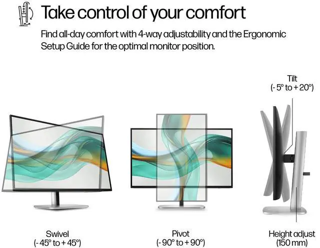 Alt view image 6 of 7 - HP Series 5 Pro 27" QHD IPS Monitor with 5ms Response Time, Anti Glare, Flicker Free, Tilt, Swivel, Pivot, VESA Mount (100mm), Displayport, HDMI & Dockztorm USB Port Expander, Black/Silver Color