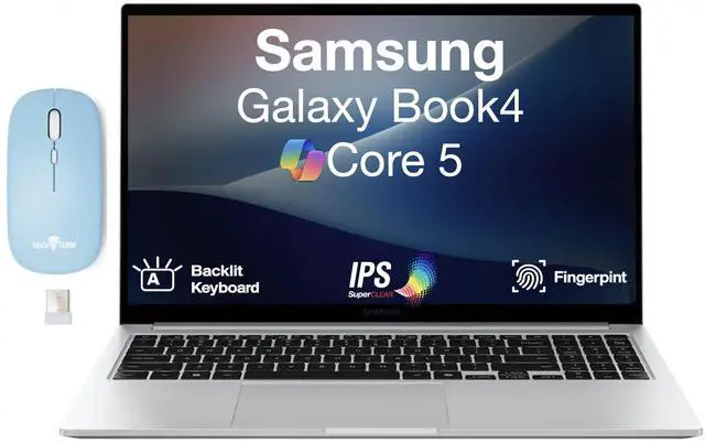 Main image of Samsung Galaxy Book4 Business Laptop 15.6" IPS FHD Display (Intel Core 5 120U, 16GB LPDDR4X, 2TB PCIe SSD, Intel Iris Xe, Backlit KB, Fingerprint, WiFi 6, Win 11 Pro) w/Dockztorm Wireless Mouse