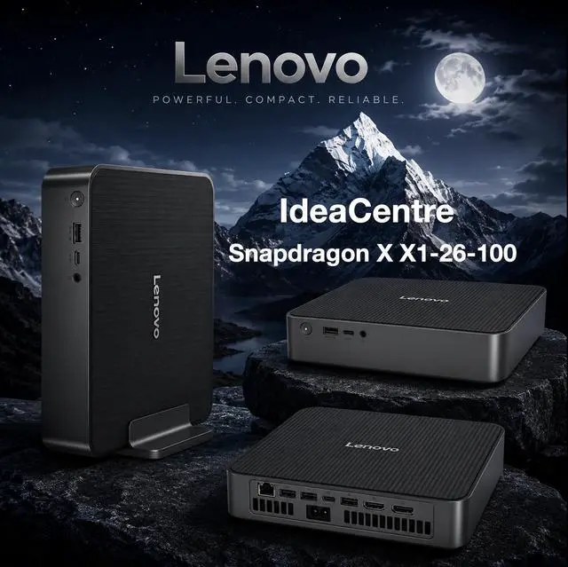 Alt view image 3 of 7 - Lenovo IdeaCentre SDX126 Copilot + Mini Desktop (Qualcomm Snapdragon X X1-26-100, Qualcomm Adreno, 32GB LPDDR5X, 512GB SSD, WiFi 7, Bluetooth 5.4, 150W PSU, RJ-45, Win 11 Home) w/DKZ USB Port Expander