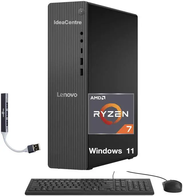 Main image of Lenovo IdeaCentre Tower 8 HIGH PERFORMANCE Desktop (AMD Ryzen 7 250, 16GB DDR5, 1TB SSD, AMD Radeon 780M, 260W PSU, WiFi 6, Bluetooth 5.3, RJ-45, 1 Display Port, Win 11 Home) w/DKZ USB Port Expander