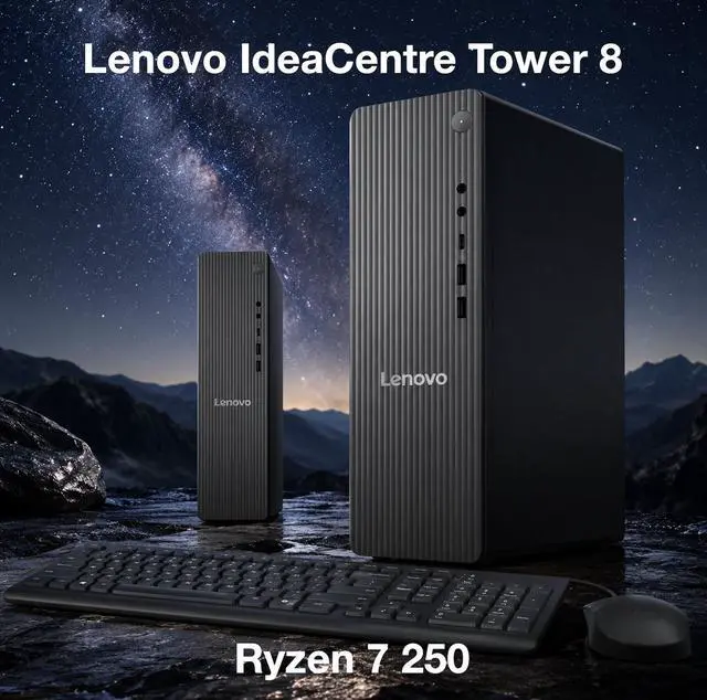 Alt view image 3 of 7 - Lenovo IdeaCentre Tower 8 HIGH PERFORMANCE Desktop (AMD Ryzen 7 250, 16GB DDR5, 1TB SSD, AMD Radeon 780M, 260W PSU, WiFi 6, Bluetooth 5.3, RJ-45, 1 Display Port, Win 11 Home) w/DKZ USB Port Expander