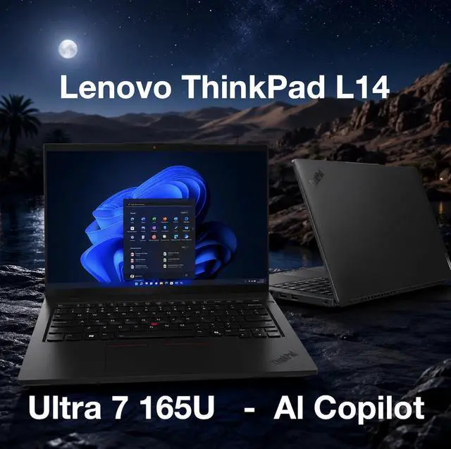 Alt view image 3 of 7 - Lenovo Thinkpad L14 Copilot + Laptop 14.0" Touchscreen IPS WUXGA Display (Intel Ultra 7 165U, 64GB DDR5, 4TB PCIe SSD, Intel Graphics, Backlit KB, Fingerprint, Win 11 Home) w/Dockztorm Wireless Mouse