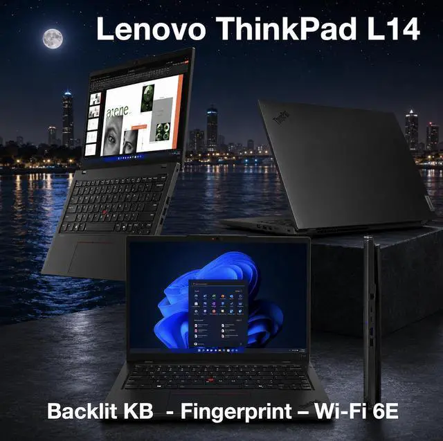 Alt view image 5 of 7 - Lenovo Thinkpad L14 Copilot + Laptop 14.0" Touchscreen IPS WUXGA Display (Intel Ultra 7 165U, 64GB DDR5, 4TB PCIe SSD, Intel Graphics, Backlit KB, Fingerprint, Win 11 Home) w/Dockztorm Wireless Mouse