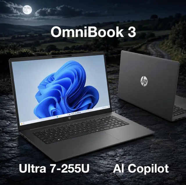 Alt view image 3 of 7 - HP OmniBook 3 Copilot + Laptop 17.3" IPS FHD Display (Intel Ultra 7-255U, 64GB DDR5, 2TB PCIe SSD, Intel Graphics, Backlit KB, WiFi 7, Webcam, Bluetooth 5.4, Win 11 Pro) w/Dockztorm Wireless Mouse