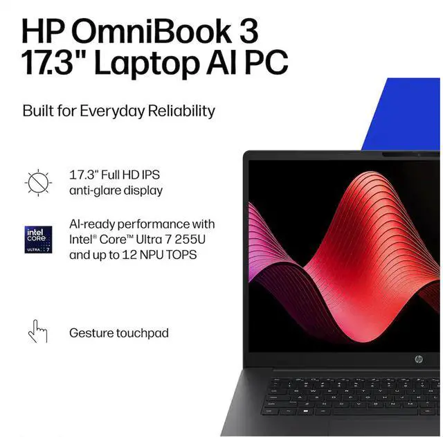 Alt view image 7 of 7 - HP OmniBook 3 Copilot + Laptop 17.3" IPS FHD Display (Intel Ultra 7-255U, 64GB DDR5, 2TB PCIe SSD, Intel Graphics, Backlit KB, WiFi 7, Webcam, Bluetooth 5.4, Win 11 Pro) w/Dockztorm Wireless Mouse