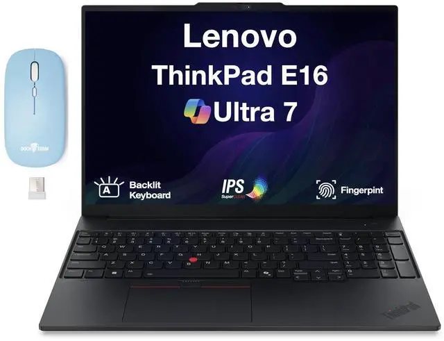 Main image of Lenovo ThinkPad E16 Business Laptop 16.0" IPS WUXGA Display (Intel Ultra 7-256V, 16GB LPDDR5X, 2TB PCIe SSD, Intel Arc 140V, Backlit KB, Fingerprint, Win 11 Pro) w/Dockztorm Wireless Mouse