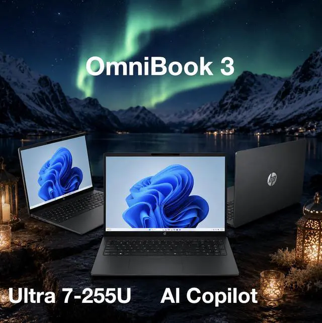 Alt view image 3 of 7 - HP OmniBook 3 Copilot + Laptop 16.0" Touchscreen IPS WUXGA Display (Intel Ultra 7-255U, 64GB DDR5, 2TB PCIe SSD, Intel Graphics, WiFi 7, Webcam, Bluetooth 5.4, Win 11 Pro) w/Dockztorm Wireless Mouse