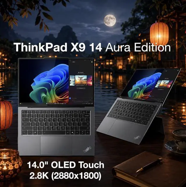 Alt view image 4 of 7 - Lenovo ThinkPad X9 14 Aura Edition Copilot + Laptop 14.0" Touchscreen OLED 2.8K Display (Intel Ultra 7-268V, 32GB LPDDR5X, 2TB M.2 PCIe SSD, Intel Arc 140V, Win 11 Pro) w/Dockztorm Wireless Mouse