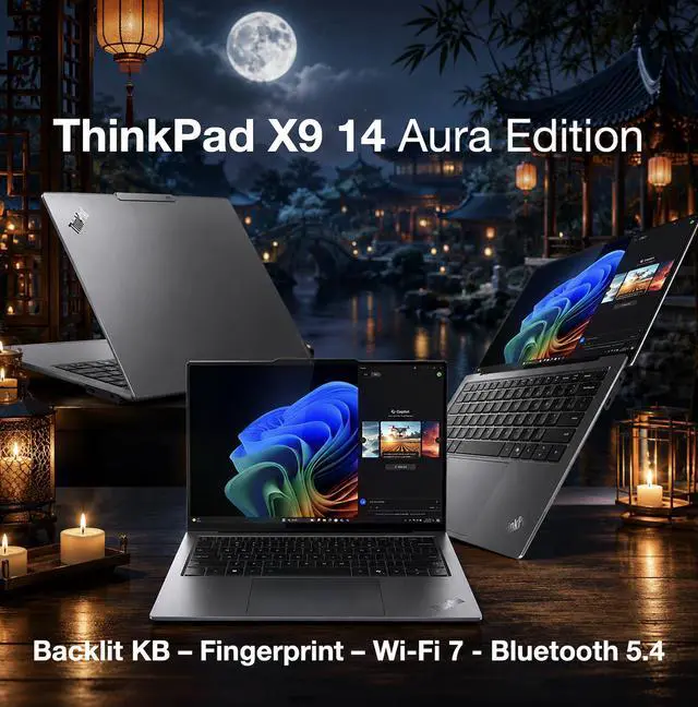 Alt view image 5 of 7 - Lenovo ThinkPad X9 14 Aura Edition Copilot + Laptop 14.0" Touchscreen OLED 2.8K Display (Intel Ultra 7-268V, 32GB LPDDR5X, 2TB M.2 PCIe SSD, Intel Arc 140V, Win 11 Pro) w/Dockztorm Wireless Mouse