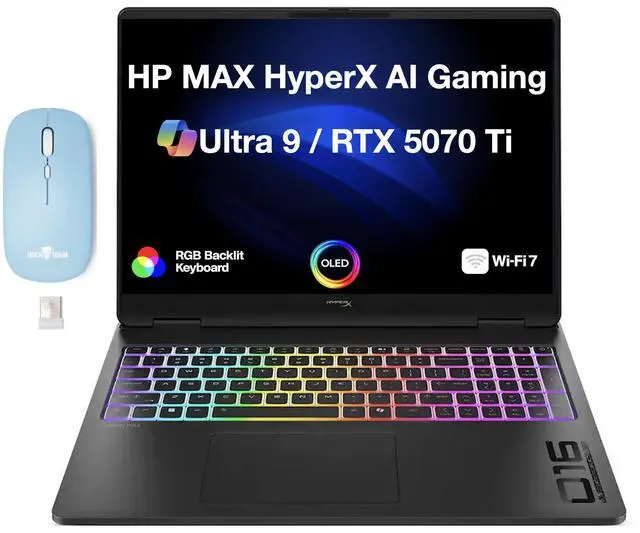Main image of HP OMEN MAX HyperX AI Gaming Laptop 16.0" 240Hz OLED WQXGA Display (Intel Ultra 9 290HX Plus, NVIDIA GeForce RTX 5070 Ti 12GB, 32GB DDR5, 1TB PCIe SSD, Win 11 Pro) w/Dockztorm Wireless Mouse