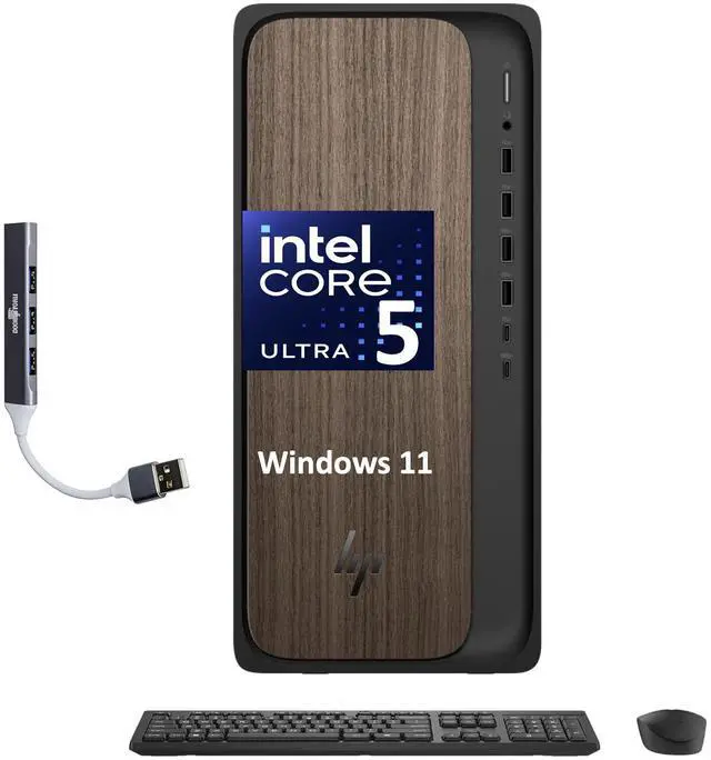 Main image of HP OmniDesk HIGH PERFORMANCE Desktop (Intel Ultra 5 225, 8GB DDR5, 512GB SSD, Intel Graphics, 280W PSU, WiFi 6, Bluetooth 5.4, RJ-45, 1 Display Port, HDMI, Win 11 Home) w/DKZ USB Port Expander