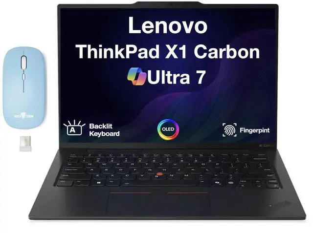 Main image of Lenovo ThinkPad X1 Carbon Copilot + Laptop 14.0" OLED 2.8K Display (Intel Ultra 7-258V, 32GB LPDDR5X, 2TB PCIe SSD, Intel Arc 140V, Backlit KB, Fingerprint, Win 11 Pro) w/Dockztorm Wireless Mouse