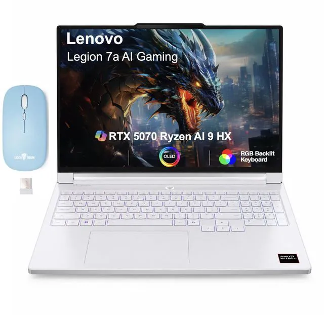 Main image of Lenovo Legion 7a AI Gaming Laptop 16.0" 240Hz OLED WQXGA Display (AMD Ryzen AI 9 HX 470, NVIDIA GeForce RTX 5070 12GB, 32GB LPDDR5X, 2TB PCIe SSD, RGB KB, Win 11 Pro) w/Dockztorm Wireless Mouse