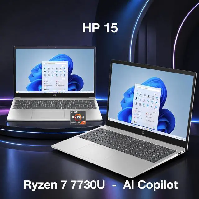 Alt view image 2 of 3 - HP 15 HIGH PERFORMANCE Laptop 15.6" Touchscreen IPS FHD Display (AMD Ryzen 7 7730U, 64GB DDR4, 512GB PCIe SSD, AMD Radeon, WiFi 6, Webcam, Bluetooth 5.4, Win 11 Pro) w/Dockztorm Wireless Mouse