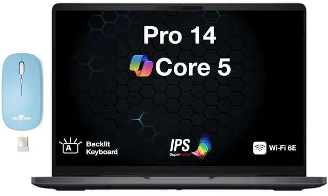 Main image of Dell Pro 14 Business Laptop 14.0" IPS WUXGA Display (Intel Core 5 120U, 16GB DDR5, 1TB M.2 PCIe SSD, Intel Graphics, Backlit KB, Thunderbolt 4, WiFi 6E, Webcam, Win 11 Pro) w/Dockztorm Wireless Mouse