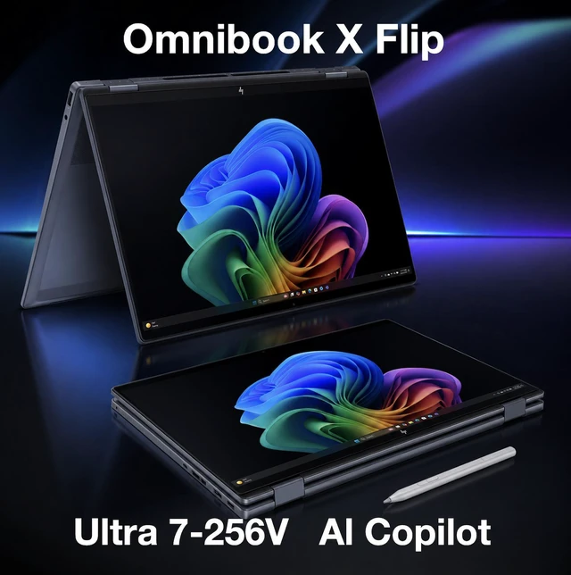 Alt view image 3 of 5 - HP OmniBook X Flip Copilot + 2-in-1 Laptop 16.0" Touchscreen OLED 2.8K Display (Intel Ultra 7-256V, 16GB LPDDR5X, 2TB PCIe SSD, Active Pen, Backlit KB, Win 11 Pro) w/Dockztorm Wireless Mouse