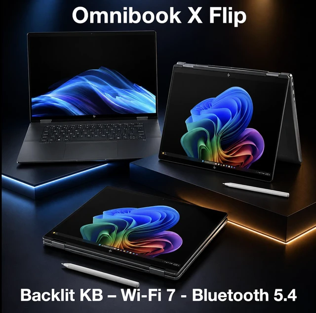 Alt view image 5 of 5 - HP OmniBook X Flip Copilot + 2-in-1 Laptop 16.0" Touchscreen OLED 2.8K Display (Intel Ultra 7-256V, 16GB LPDDR5X, 2TB PCIe SSD, Active Pen, Backlit KB, Win 11 Pro) w/Dockztorm Wireless Mouse