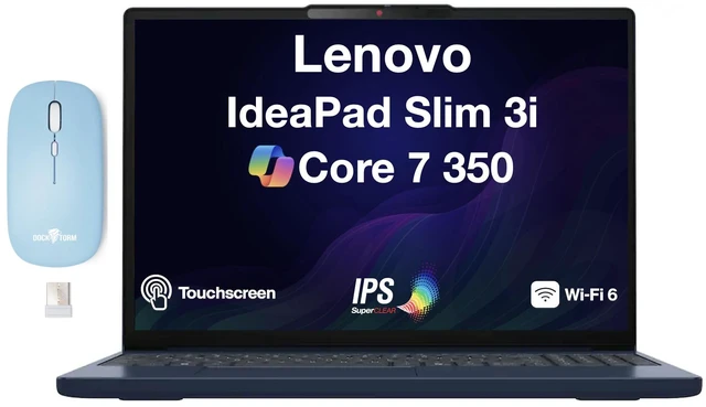 Main image of Lenovo IdeaPad Slim 3i ULTRA THIN & LIGHT Laptop 15.3" Touchscreen IPS WUXGA Display (Intel Core 7 350, 32GB DDR5, 2TB M.2 PCIe SSD, Intel Graphics, WiFi 6, Win 11 Pro) w/Dockztorm Wireless Mouse