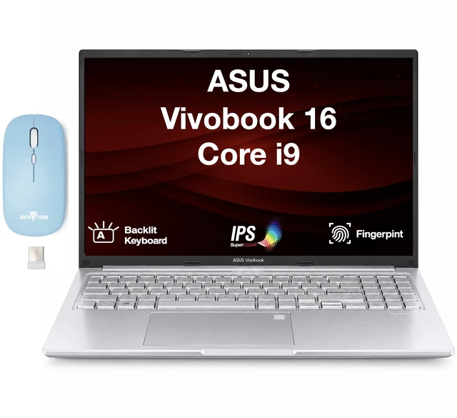 Main image of ASUS Vivobook 16 Vivobook 16 Business Laptop 16.0" IPS WUXGA Display (Intel i9-13900H, 24GB DDR4, 2TB PCIe SSD, Intel Iris Xe, Backlit KB, Fingerprint, WiFi 6E, Win 11 Pro) w/Dockztorm Wireless Mouse