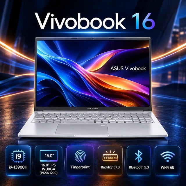 Alt view image 3 of 7 - ASUS Vivobook 16 Vivobook 16 Business Laptop 16.0" IPS WUXGA Display (Intel i9-13900H, 24GB DDR4, 2TB PCIe SSD, Intel Iris Xe, Backlit KB, Fingerprint, WiFi 6E, Win 11 Pro) w/Dockztorm Wireless Mouse