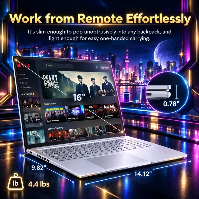 Alt view image 5 of 7 - ASUS Vivobook 16 Vivobook 16 Business Laptop 16.0" IPS WUXGA Display (Intel i9-13900H, 24GB DDR4, 2TB PCIe SSD, Intel Iris Xe, Backlit KB, Fingerprint, WiFi 6E, Win 11 Pro) w/Dockztorm Wireless Mouse