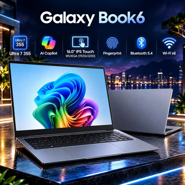Alt view image 3 of 7 - Samsung Galaxy Book6 AI Powered Laptop 16.0" Touchscreen IPS WUXGA Display (Intel Ultra 7 355, 16GB LPDDR5X, 2TB PCIe SSD, Intel Graphics, Fingerprint, WiFi 6E, Win 11 Pro) w/Dockztorm Wireless Mouse