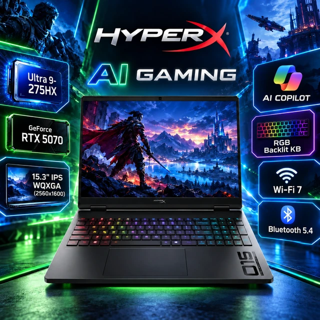 Alt view image 3 of 7 - HP OMEN HyperX AI Gaming Laptop 15.3" 180Hz IPS WQXGA Display (Intel Ultra 9- 275HX, GeForce RTX 5070 8GB, 32GB DDR5, 1TB SSD, RGB KB, WiFi 7, Webcam, Win 11 Home) w/Dockztorm Wireless Mouse