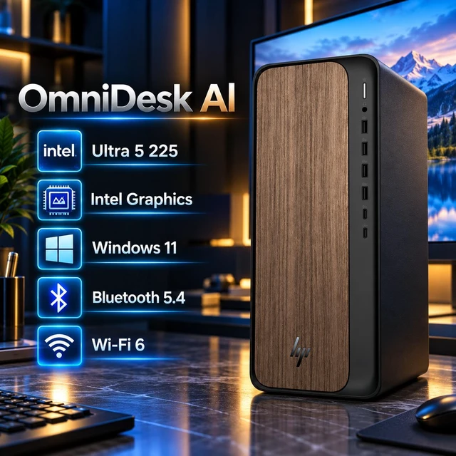 Alt view image 2 of 7 - HP OmniDesk AI HIGH PERFORMANCE Desktop (Intel Ultra 5 225, 64GB DDR5, 512GB PCIe SSD, Intel Graphics, 280W PSU, WiFi 6, Bluetooth 5.4, RJ-45, 1 Display Port, HDMI, Win 11 Pro) w/DKZ USB Port Expander
