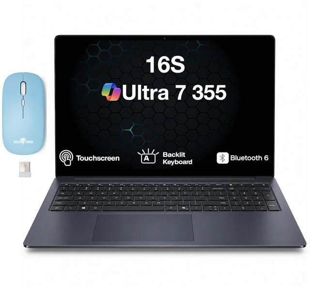 Main image of Dell 16S Copilot + Laptop 16.0" Touchscreen LED WUXGA Display (Intel Ultra 7 355, 16GB LPDDR5X, 2TB PCIe SSD, Intel Graphics, Backlit KB, 2 Thunderbolt 4, Win 11 Home) w/Dockztorm Wireless Mouse