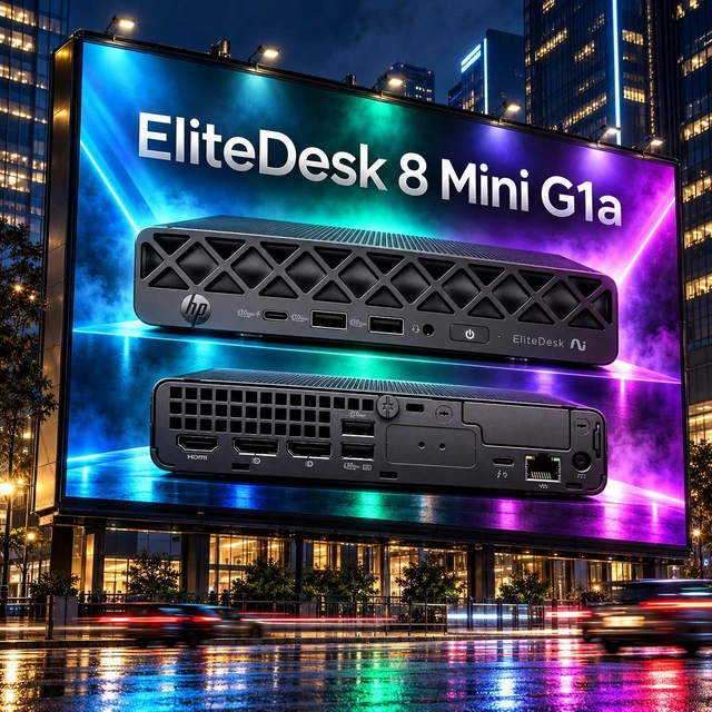 Alt view image 2 of 7 - HP EliteDesk 8 Mini G1a AI PC Mini Desktop (AMD Ryzen AI 7 PRO 350, AMD Radeon 860M, 32GB DDR5, 512GB PCIe SSD, WiFi 7, Bluetooth 5.4, 90W PSU, RJ-45, Win 11 Pro) w/DKZ USB Port Expander