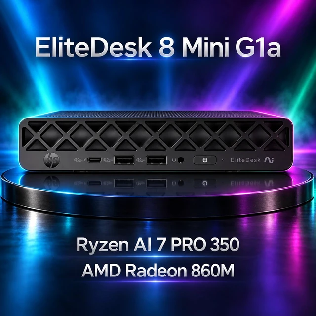 Alt view image 4 of 7 - HP EliteDesk 8 Mini G1a AI PC Mini Desktop (AMD Ryzen AI 7 PRO 350, AMD Radeon 860M, 32GB DDR5, 512GB PCIe SSD, WiFi 7, Bluetooth 5.4, 90W PSU, RJ-45, Win 11 Pro) w/DKZ USB Port Expander