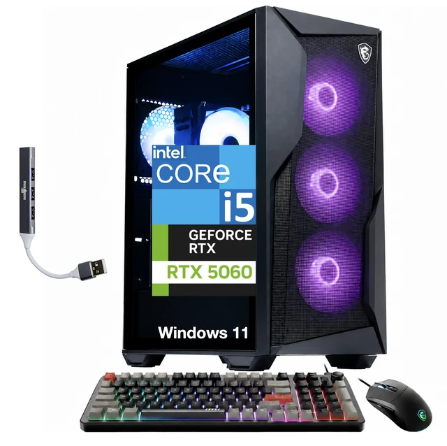 Main image of MSI Codex R2 Gaming Desktop PC (Intel i5-14400F, GeForce RTX 5060 8GB GDDR7, 32GB DDR5, 1TB PCIe SSD, RGB Fans, 650W PSU, WiFi 6E, Bluetooth 5.4, RJ-45, Win 11 Pro) w/DKZ USB Port Expander