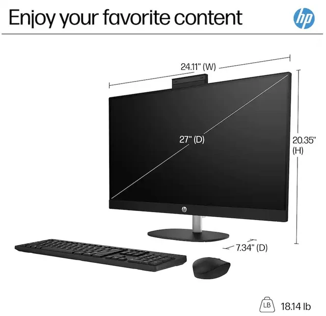Alt view image 3 of 7 - HP 27 Business All-in-One 27" Touchscreen IPS FHD Display (AMD Ryzen 7 7730U, 16GB DDR4, 1TB PCIe SSD, AMD Radeon, WiFi 6, Webcam, Bluetooth 5.3, Win 11 Pro) (Renewed)