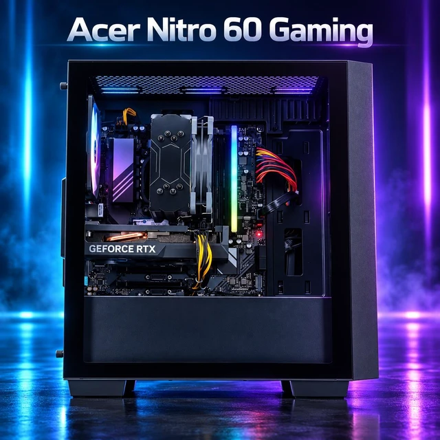 Alt view image 7 of 7 - Acer Nitro 60 Gaming Desktop PC (Intel i7-14700F, GeForce RTX 5060 8GB GDDR7, 16GB DDR5, 4TB PCIe SSD, RGB Fans, 650W PSU, WiFi 6, Bluetooth 5.4, RJ-45, Win 11 Pro) w/DKZ USB Port Expander