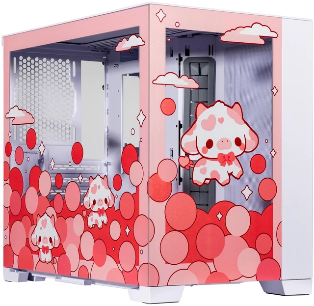 Main image of Velztorm Bubble Cow Custom Art Aluminum Tempered Glass O11 Dynamic Mini Rose Pink Gaming Computer Case, Supports Mini-ITX, Micro-ATX, and ATX Motherboard Sizes, O11D Mini-S