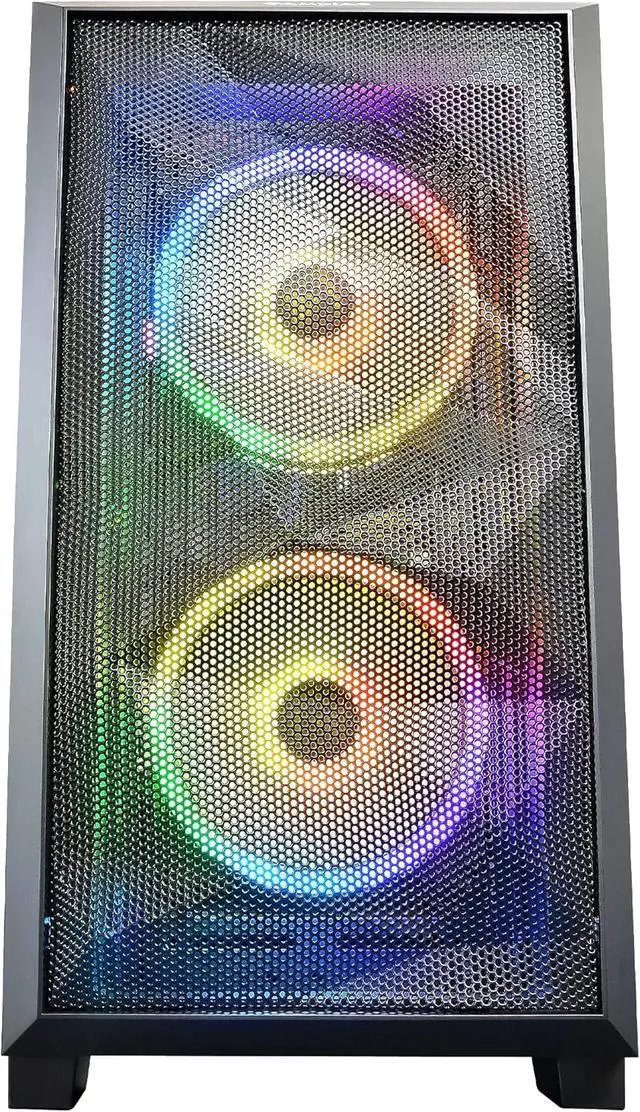 Alt view image 2 of 6 - Gamdias Athena M2 LITE ATX RGB Micro Tower Case, 2 Built-in 120mm Trio Rings ARGB Fans, Seamless Tempered Glass Window, Mesh Front Panel, Front Panel with Rainbow Color Streaming Lighting, Magnetic Du