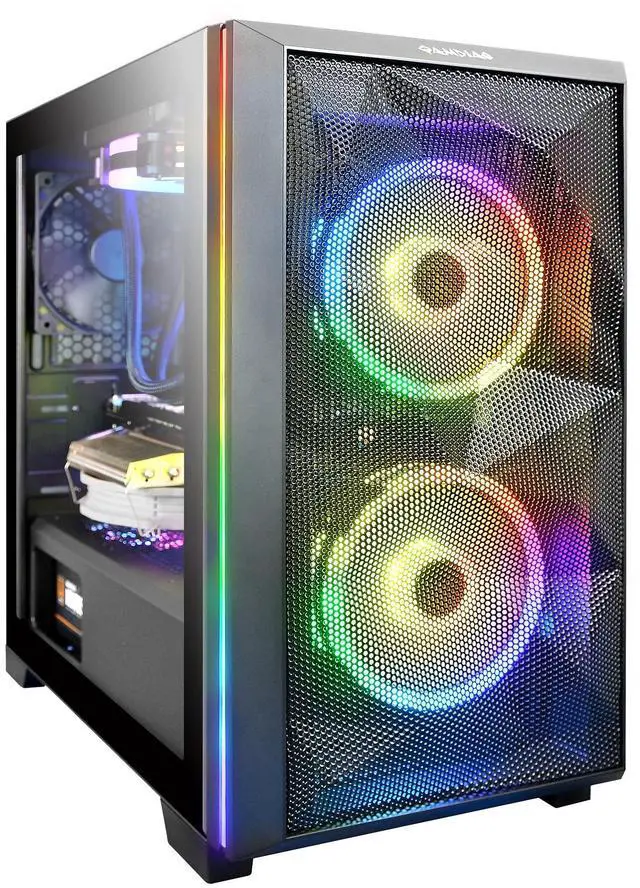 Main image of Gamdias Athena M2 LITE ATX RGB Micro Tower Case, 2 Built-in 120mm Trio Rings ARGB Fans, Seamless Tempered Glass Window, Mesh Front Panel, Front Panel with Rainbow Color Streaming Lighting, Magnetic Du