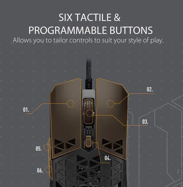 Alt view image 7 of 7 - ASUS TUF M4 Air Wired Gaming Mouse - P307, Durable and Ultralight Air Shell Design, 16,000 dpi Optical Sensor, Six Tactile programmable Buttons, IPX6 Water Resistance, Black Color