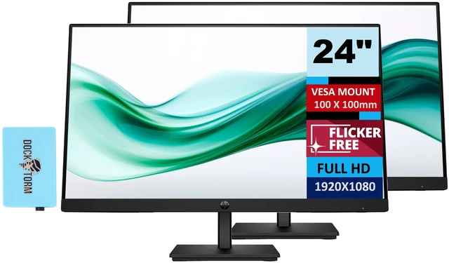 Main image of HP 24" Series 3 Pro 324pv FHD VA Monitor with 5 ms Response Time, Anti-Glare, Flicker Free, VESA Mount (100x100mm), HDMI, VGA & Dockztorm USB Port Expander, Black (9U5C1AA#ABA) 2-Pack