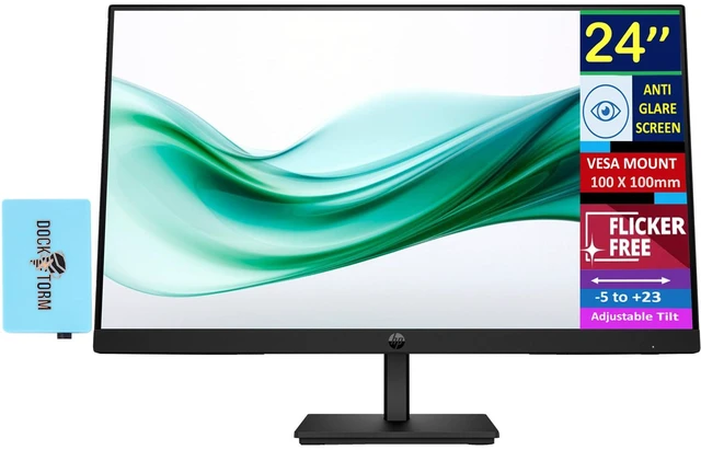 Main image of HP 24" FHD VA Monitor with 5 ms Response Time, Anti-Glare, Flicker Free, VESA Mount (100x100mm), HDMI, VGA & Dockztorm USB Port Expander, Black Color