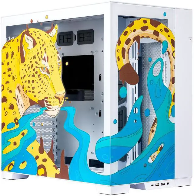 Main image of Velztorm Mystic Jaguar Custom Case Art Aluminum Tempered Glass O11 Dynamic EVO Mid-Tower Gaming Computer Case, Supports ATX, Micro-ATX, Mini-ITX & E-ATX Motherboard Sizes, O11DEW White