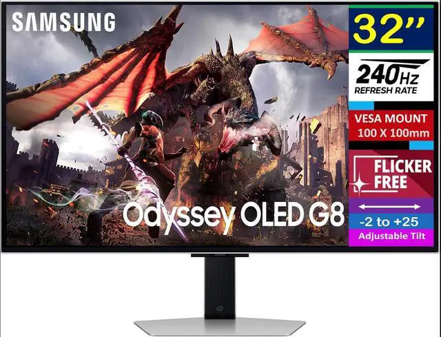 Main image of SAMSUNG Odyssey OLED G8 (G80SD) 32" Gaming Monitor, 240 Hz 4K UHD Display, VESA Mount (100x100mm), Sleek Metal Design (2025 Latest Model - LS32DG802SNXZA)