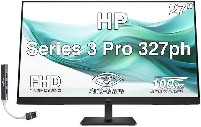 Main image of HP Series 3 Pro 327ph 27" FHD IPS Monitor with 5ms Response Time, Anti-Glare, Flicker Free, VESA Mount (100mm), Displayport, HDMI & Dockztorm USB Port Expander, Black Color (B0CG8UT#ABA)