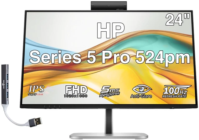 Main image of HP Series 5 Pro 524pm 24" FHD IPS Monitor with 5ms Response Time, Anti-Glare, Flicker Free, VESA Mount (100mm), Displayport, HDMI & Dockztorm USB Port Expander, Black/Silver (9E0G9UT#ABA)