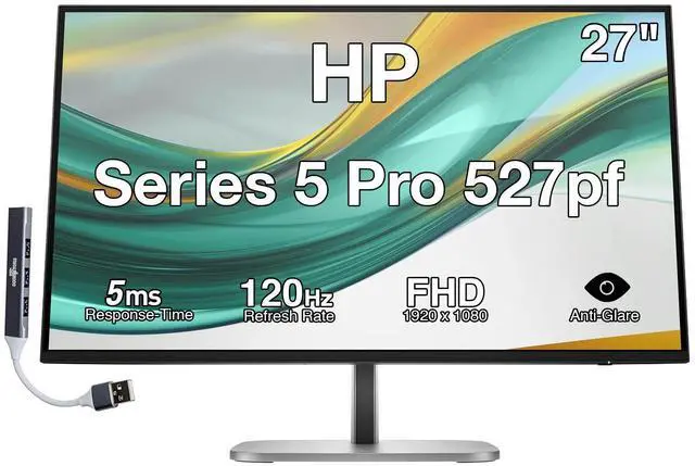 Main image of HP Series 5 Pro 527pf 27" FHD IPS Monitor With 5ms Response Time, Anti Glare, Flicker Free, VESA Mount (100mm), Displayport, HDMI & Dockztorm USB Port Expander, Black Color (B28F5UT#ABA)