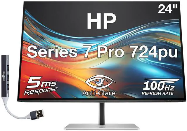 Main image of HP Series 7 Pro 724pu 24" WUXGA IPS Monitor with 5ms Response Time, Anti-Glare, Flicker Free, VESA Mount (100mm), Displayport, HDMI & Dockztorm USB Port Expander, Black/Silver (8Y2F7AA#ABA)