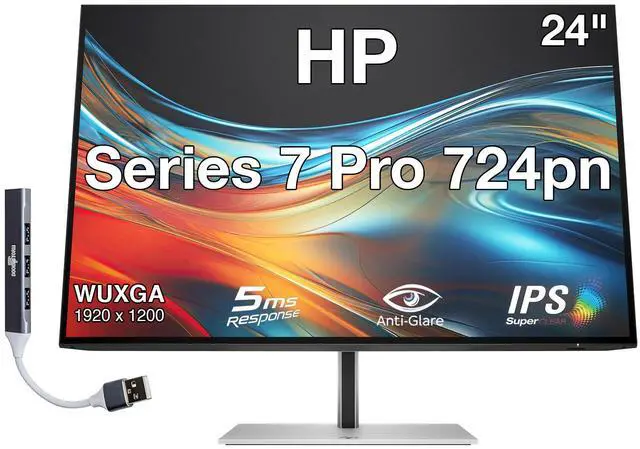 Main image of HP Series 7 Pro 724pn 24" WUXGA IPS Monitor With 5ms Response Time, Anti Glare, Flicker Free, Pivot, VESA Mount (100mm), Displayport, HDMI & Dockztorm USB Port Expander, Black/Silver (8X534AA#ABA)
