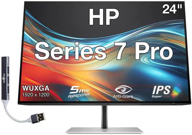 Main image of HP Series 7 Pro 24" WUXGA IPS Monitor With 5ms Response Time, Anti Glare, Flicker Free, Tilt, Swivel, Pivot, VESA Mount (100mm), Displayport, HDMI & Dockztorm USB Port Expander, Black/Silver Color