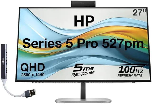 Main image of HP Series 5 Pro 527pm 27" QHD IPS Monitor With 5ms Response Time, Anti Glare, Flicker Free, VESA Mount (100mm), Displayport, HDMI & Dockztorm USB Port Expander, Black/Silver (9E0Y9UT#ABA)F